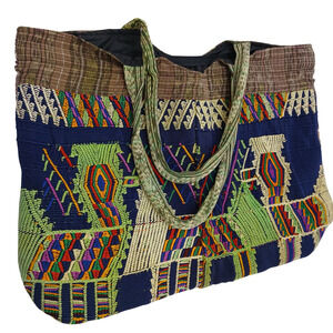 Vintage Handwoven Tote Purse Bag Colorful Tribal Textile Shoulder Bag 19" X 14"